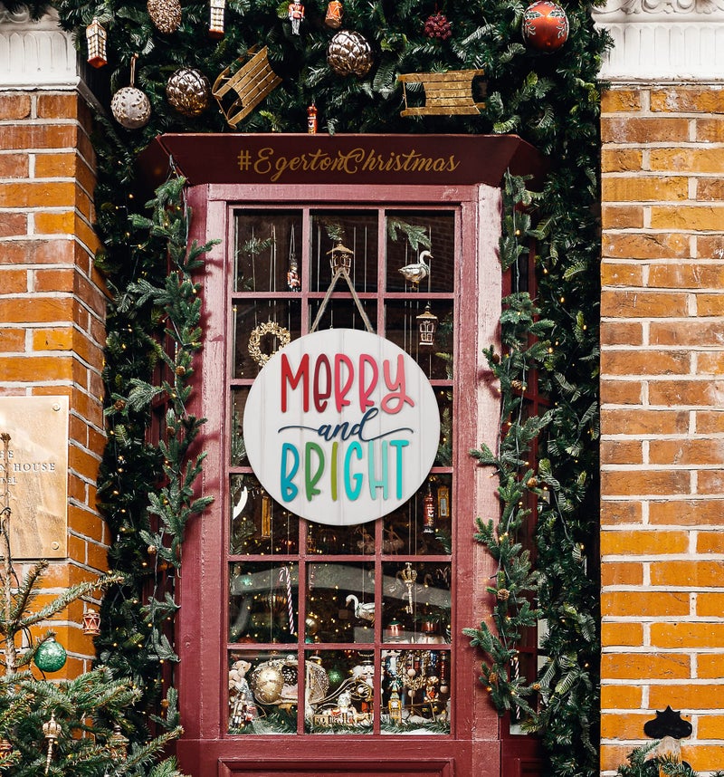 NEWLIGHTURE 3D Merry and Bright Ornament Door Hanger - Christmas Front Door Sign, Farmhouse Style Decor, Wooden Wreath (MERRY&BRIGHT) - Image 5